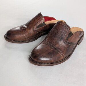 Bed Stu Brown Rustic Burnished Leather Jackie Mules Cobbler Series Academia